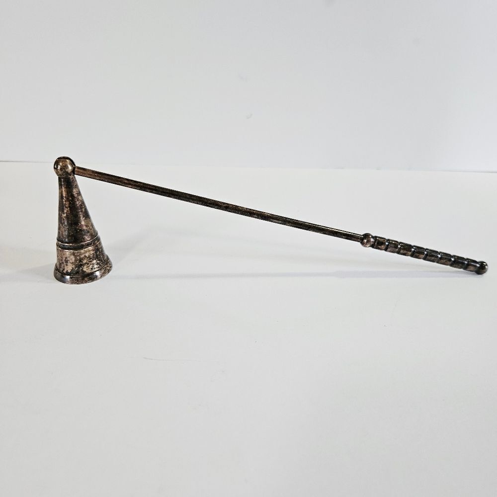 Vintage Antique? Silver Plated Long Handled Weighted Cone Bell Candle Snuffer